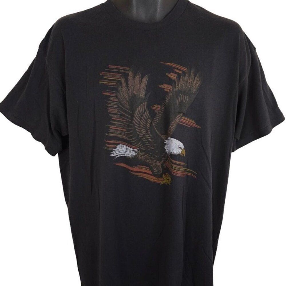 Vintage Bald Eagle T Shirt Mens Size XL Black 80s Animal Nature Tee Made In USA